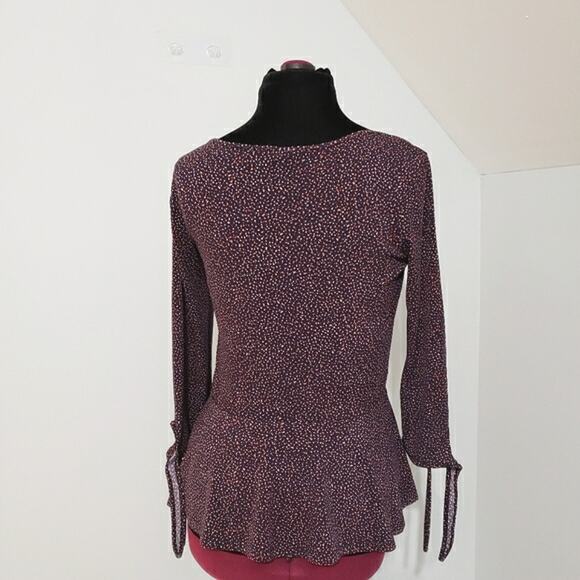 Banana Republic Polka Dot Peplum Flare Tie Cuff Multicolor Round Neck Blouse S - Picture 3 of 9